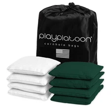Weather Resistant Cornhole Bean Bags Set of 8 - 4 Hunter Green & 4 White