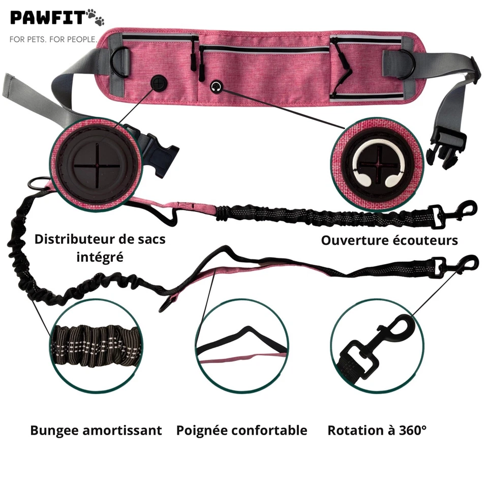 Laisse Mains Libres Chien Ceinture Réglable Elastique Anti-Traction Canicross - Photo 4/4