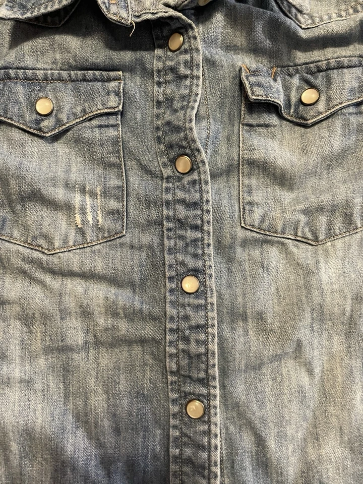 CHAQUETA DE MEZCLILLA RALPH LAUREN Denim Goods niñas niños lavado claro talla 8 broches de presión perla de colección Foto 2 de 4