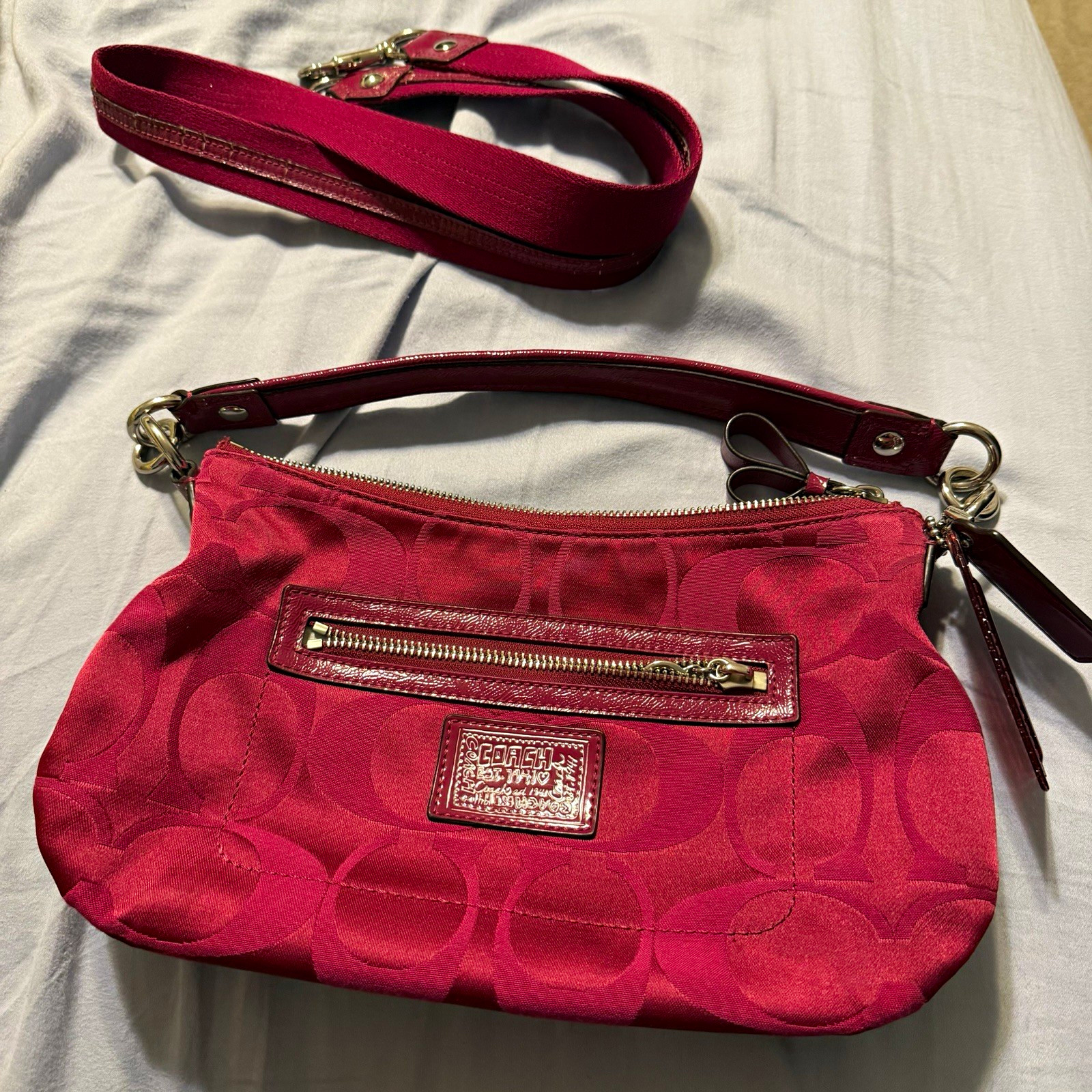 Coach Poppy Raspberry Red Pink Signature Zip Shoulder… - Gem