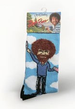 New w/ tag Bob Ross Socks "HAPPY CLOUDS" HARD TO FIND DESIGN FUZZY HAIR NOVELTY