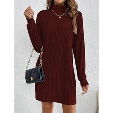 Women's Turtleneck Knit Sweater Dress Ribbed Bodycon Long Lantern Sleeve Dresses