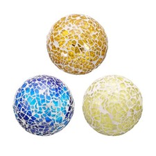3Pcs Decorative Glass Balls 2.36 Inch Gold Tone Blue Light Yellow