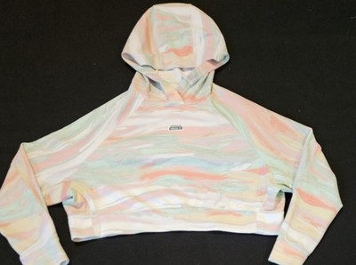 Adidas Green Pink Logo Cropped Pullover Hoodie Women's Size XS