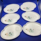 Vintage Atomic Flower White Federal Milk Glass Snack Plates - Set of 6 10x7 inch