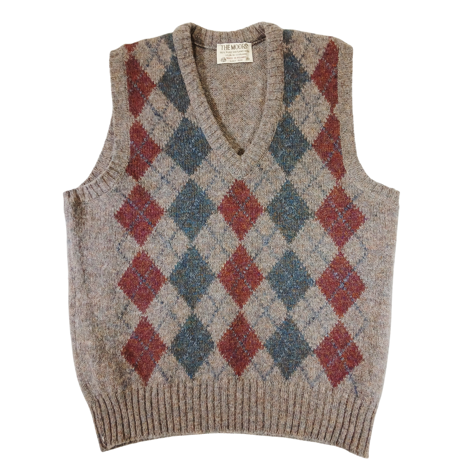 Vintage The Moors Pure Shetland Wool Argyle Sweater Vest Mens M Made Ireland