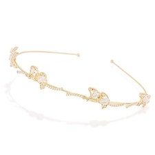 Gold Flower Tiara Headband for Women - Pearl Flower Crown Hair big flower