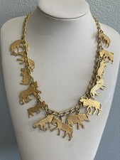 Statement Necklace Gold tone Animals Vintage ...