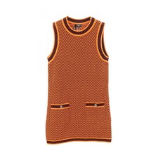 Chanel Coco Mark Button Dress Cashmere Orange Bordeaux