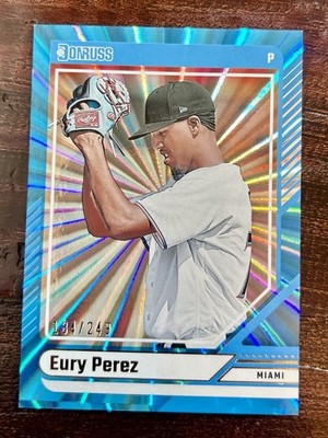 2024 Panini Donruss - Eury Perez #19 Carolina Blue Laser /249 Miami Marlins