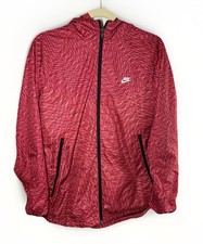 Nike Windrunner Jacket Men L Red Geometric Hooded Full Zip Windbreaker Running
