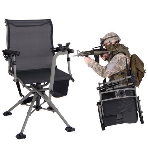 Shooting & Hunting Chair w/ 3 Position Adjustable Legs 360° Silent Swivel - Picture 11 of 11