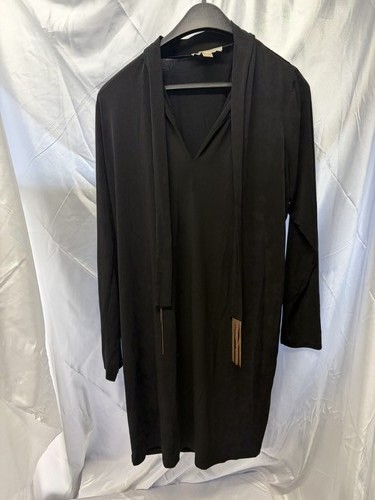 Michael Kors Black V-Neck Tie Long Sleeve Top Women's XL Gold Chain Accent O0