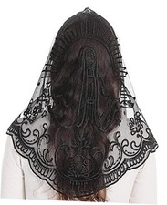 Church Mantilla - Catholic Veil With Triangle Holy Virgin Embroidery - Black2