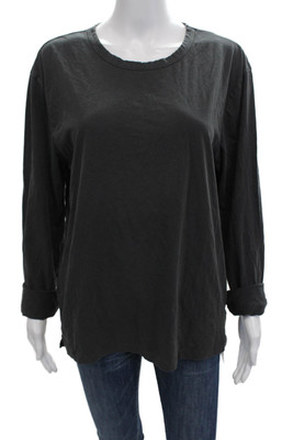 Made For Italic Womens Cotton Long Sleeve Round Neck Pullover Top Gray Size M