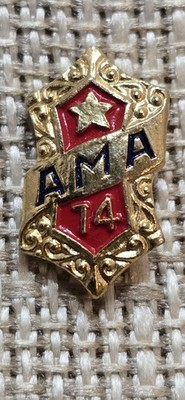Vintage AMA 14 Gold Tone Enamel Pin Badge Red Star ROC Lapel Pin Collectible