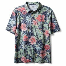 IZOD SALTWATER Performance All-Over Print Polo Shirt Sz XL Tropical Hawaiian