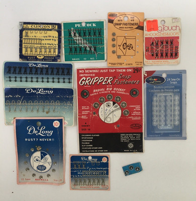 Lot 10 Sewing Snap Fasteners DeLong Clinton Prym Peacock Penn Gripper Vintage