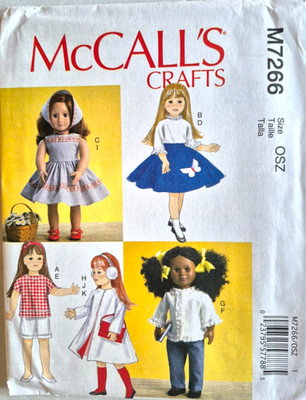 MCCALLS PATTERN 7266 RETRO DOLL CLOTHES SKIRT TOPS COAT DRESS 18'' DOLLS UNCUT FF
