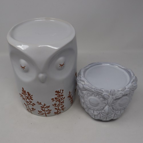 New BATH & BODY WORKS Large & Small Candle White owl candle holder pedestals Lot - Picture 2 of 5