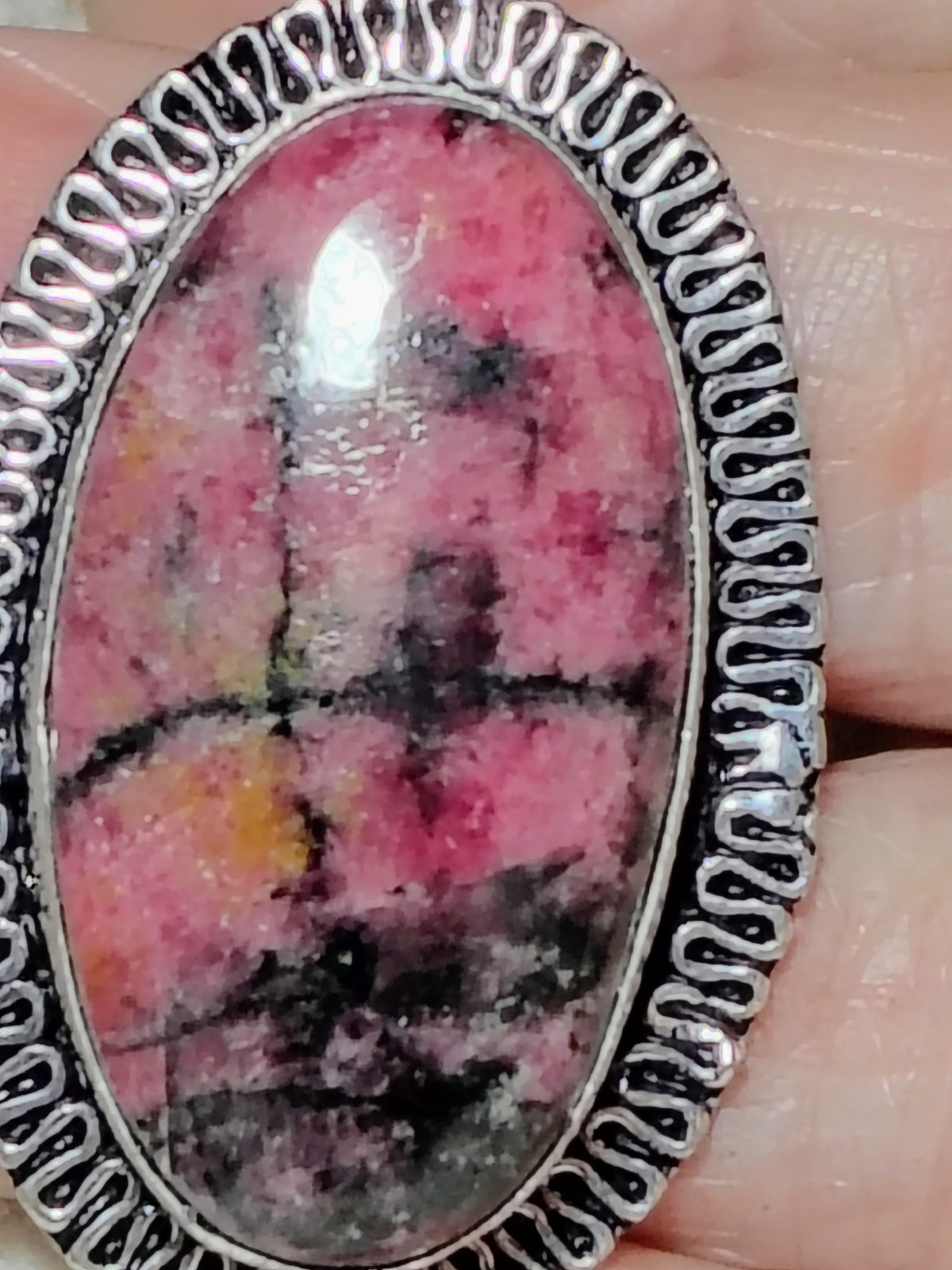 Sterling Silver Rhodonite Statement Ring Oval Cab… - image 3