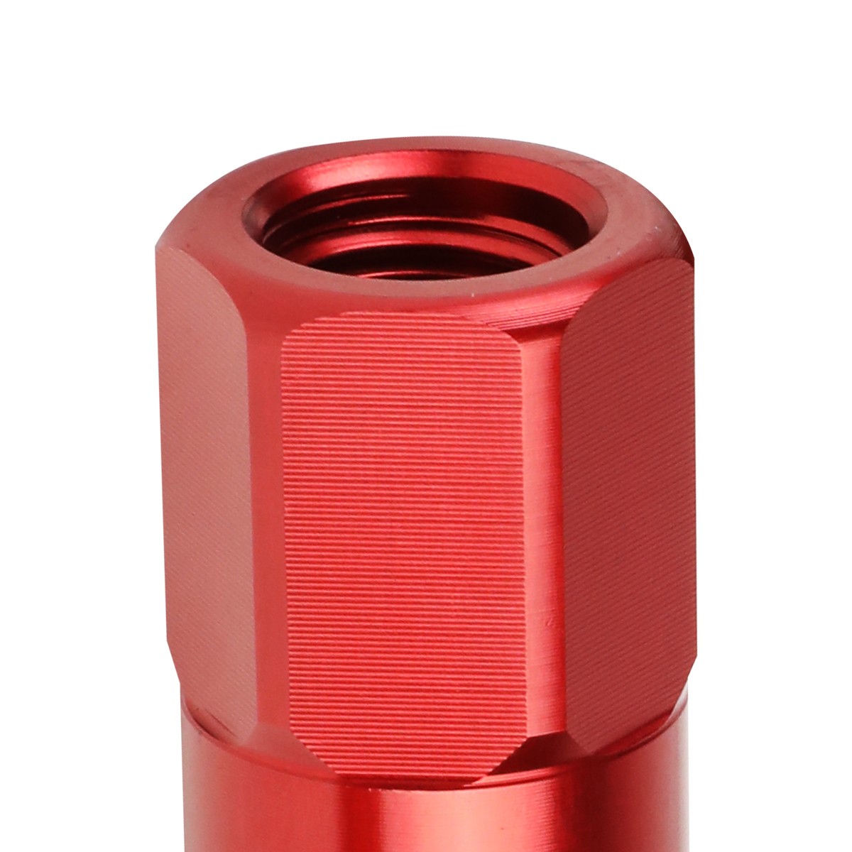 J2 M12X1.25 7075 ALUMINUM 25MM OD/123MM 20PC SPIKED CAP LUG NUT W/ADAPTER RED