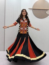Indian Black Pure Cotton Lehenga Kediyu Women Kutchi Embroidery Navratri Garb