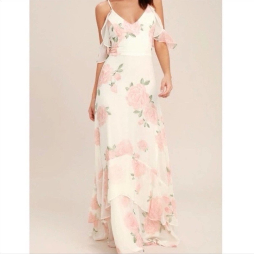 lulus boho maxi dress Lulus | Take You There Ivory Floral Print Maxi Dress | Size Small