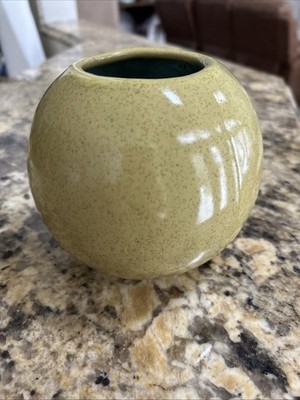 Vintage Glidden Stoneware Pottery USA Round Vase #63 Speckled Yellow MCM