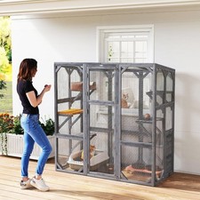 Catio Outdoor Cat Enclosure Large Wooden Cat House with 6 Jumping Platforms
