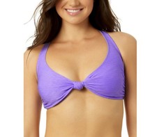 Salt  Cove Juniors' Knotted-Front Textured Bralette Bikini Top, Purple, Small