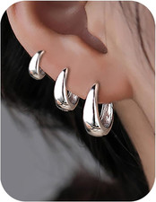 3Pairs Gold Hoop Earrings Set for Women Trendy Chunky Huggie Dainty Earring Jewe