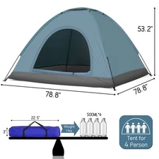 3-4 Person Camping Dome Tent Blue