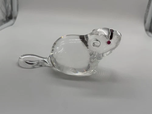 Steuben Signed Crystal Lloyd Atkins Design Laying Down Beaver Figurine