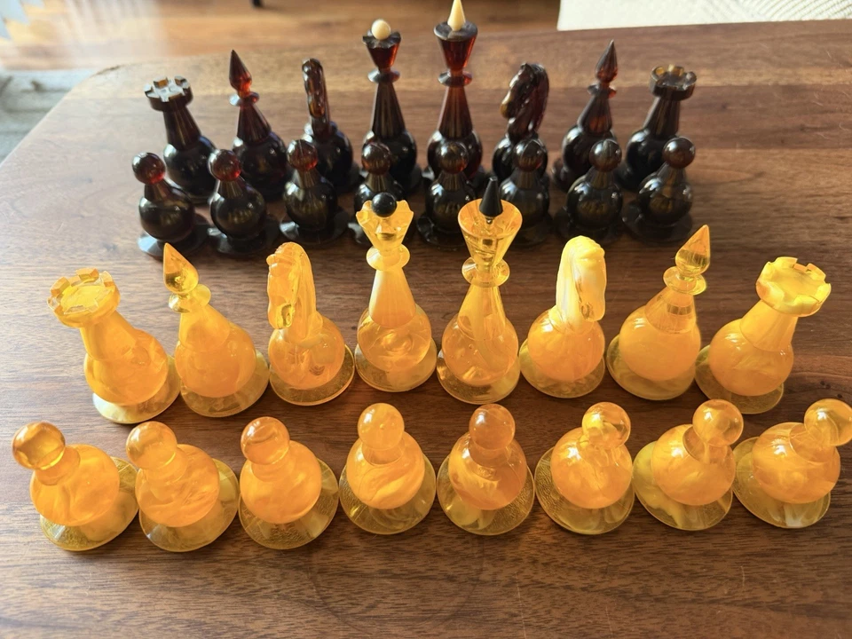 Juego de ajedrez ámbar soviético - Ajedrez Ambroid URSS - Juego completo de ajedrez vintage 1970 Foto 2 de 4