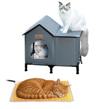 Weatherproof Heated Cat House for Outdoor in Winter, Elevated Outdoor Cat She...