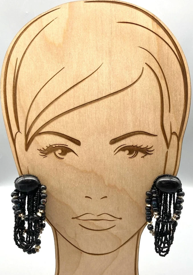 Dangling Grey and Black Sparkle Earrings, Unique Vintage Long Shoulder Dusters - Image 3 of 4