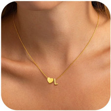Heart Initial Necklaces for Women Girls, 18K Gold Plated A-Z Initial Necklace Ti