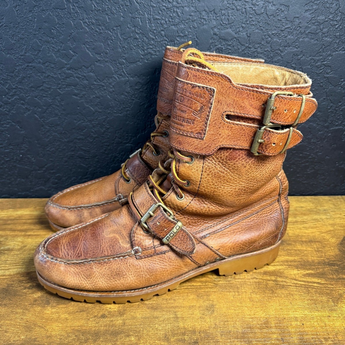 Polo Ralph Lauren Brockton Tan Leather Ranger Buckle Boots  display picture 1