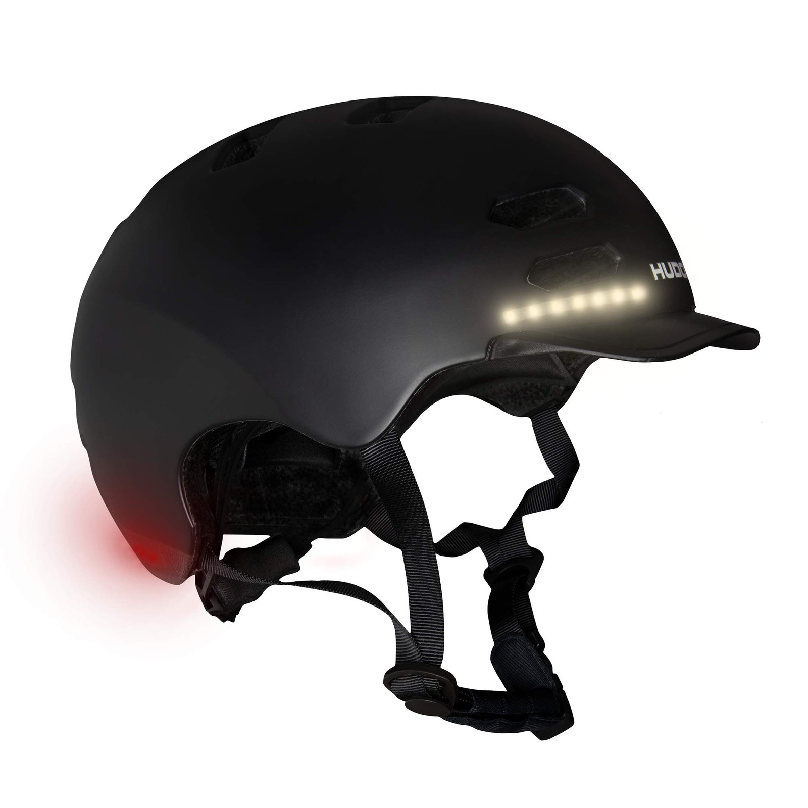Hudora, casco da skater, per ragazzi e adulti, taglia S, con luce a LED, casco d