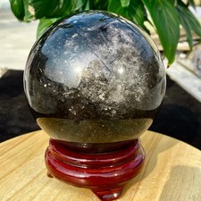 Piedra preciosa curativa bola de cristal de obsidiana negra natural grande 5 lb RARA