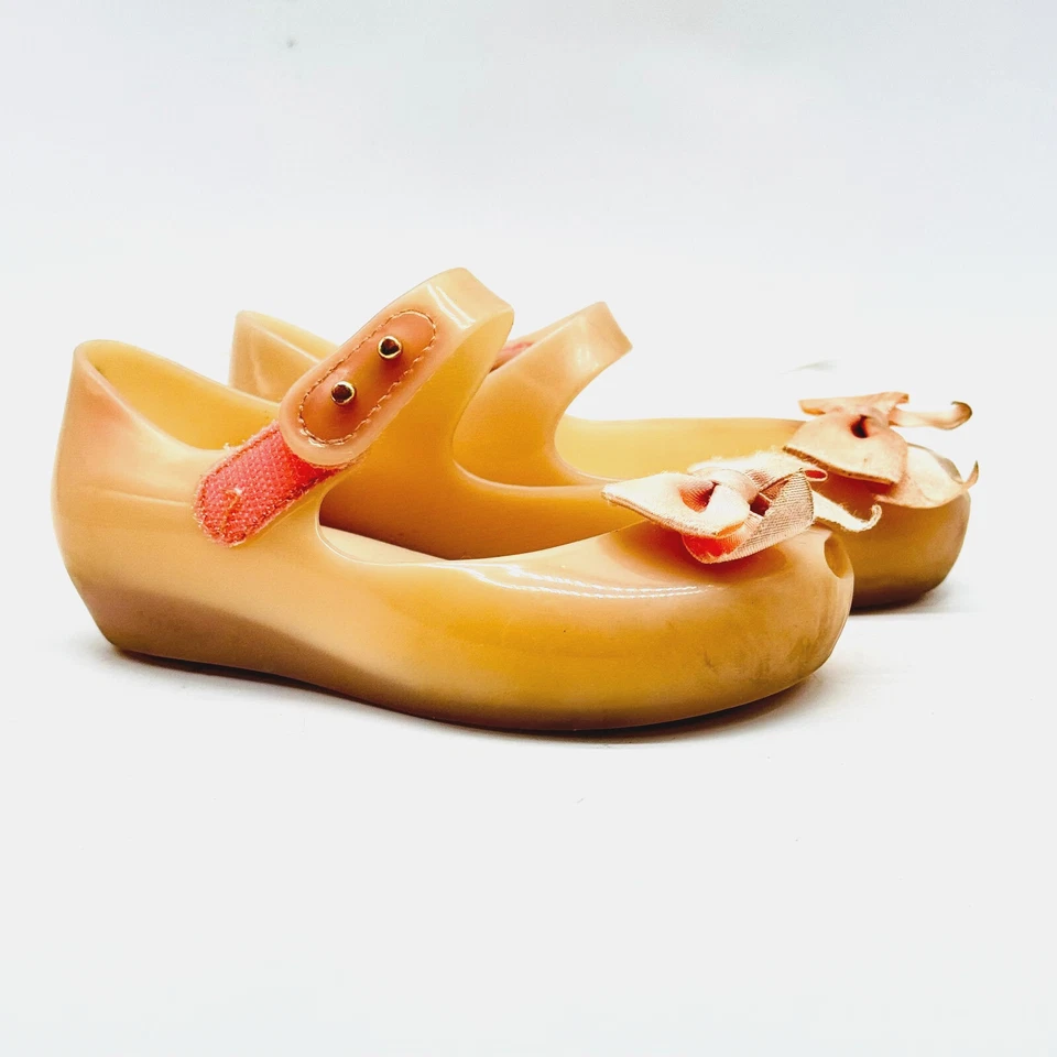 Mini Melissa Shoes Girls 8C Pink Mary Janes Ballet Flats Bow Ultra Girl Shoes - Image 2 of 4