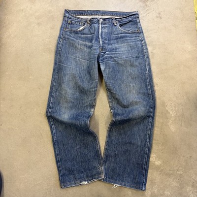 Levi's 501 Vintage Herren Jeans Blau W34 L34 Genäht Repariert Schritt Distressed