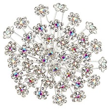 Rhinestone Flower Hair Pins, 40 Pcs U-Shaped Crystal Party Wedding White
