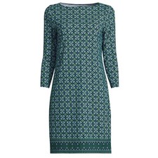 Lands' End Blue Green Geometric Floral 3/4 Sleeve Boatneck Cover Up Dress Size L