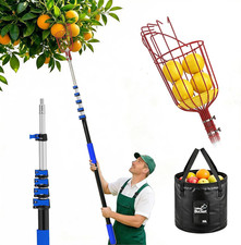 28 Reach Fruit Picker with Telescopic Extension Pole and 20L Bucket, 5 to 20 FT