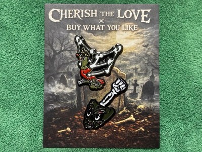 Cherish The Love x Bonez Brimz Dove and Reaper Shovel Hat Pin Set Green Orange