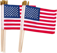12 Pcs 8X12 Inch Small American Flags on Sticks, US Handheld Woodenstick Flag wi