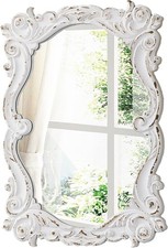 Vintage Mirrors For Wall Decor 16 X 24 Inch Hanging Distressed White Carved ... Vintage Mirrors For Wall Decor 16 X 24 Inch Hanging Distressed White Carved ...