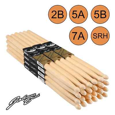 12 Paar Johnny Brook Holz Drumsticks Ahorn 2B 5A 5B 7A SRH Holzspitze